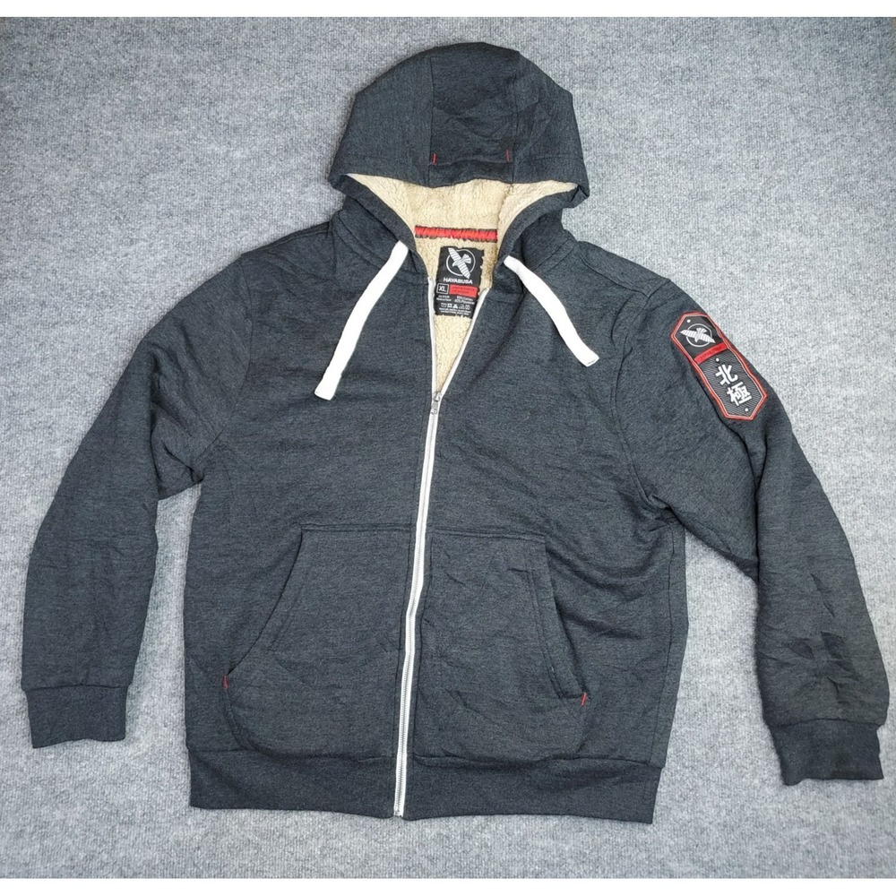 Hayabusa Arctic Fleece Full Zip Sherpa Lined Hoodie Men's Size XL Gray Heavy Y2K